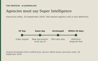 Timeline: 29 September, order signed; same day, new documents must say SI; old rules stay unchanged; within 60 days, a definition proposal is due.